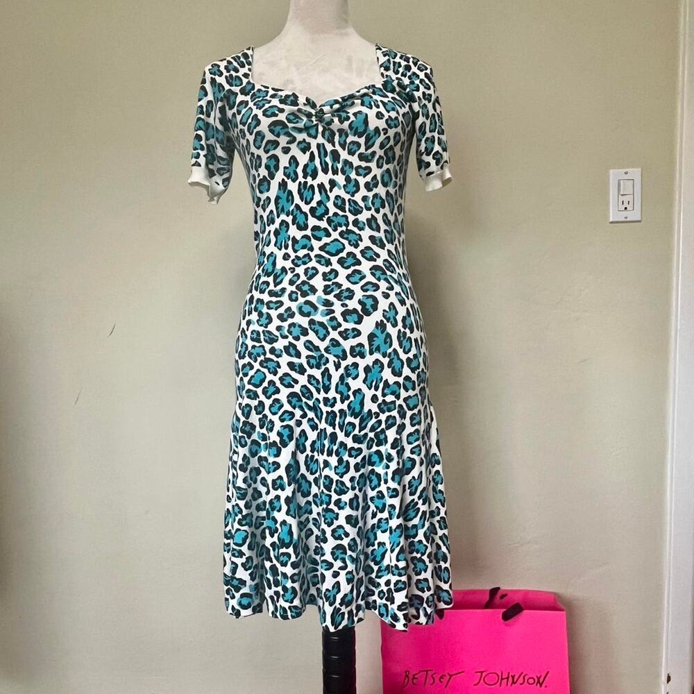 Betsey Johnson vintage teal leopard sweater dress